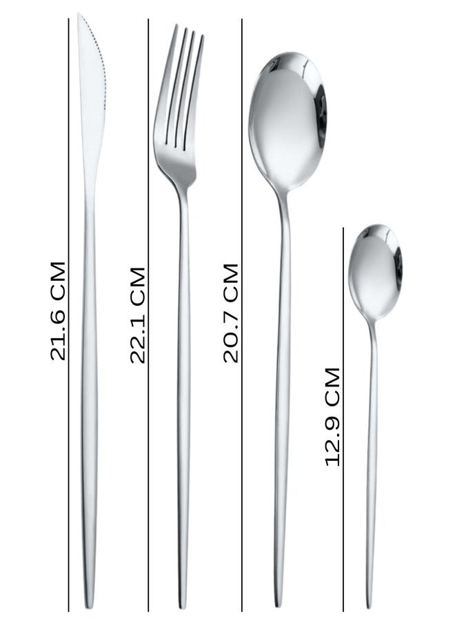Oicia 8-Piece Silverware Set, Stainless Steel Flatware Set Service for 2, Tableware Cutlery Set for Home Restaurant Dinner Forks/Spoons/Knives (Silver, Pack of 8) - Image 2